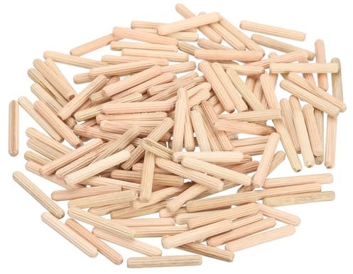 QUARKZMAN 100 tasselli in legno da 3/16 x 1-3/8, perni in legno, perni di collegamento per mobili, perni in legno scanalati per artigianato, progetti fai da te