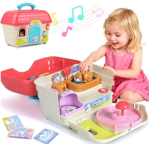 Own1one Interactive Electronic Pet Puppy & Singing Dog House Toy Set, Pretend Play with Sounds & Songs, Learning Toys for 2 3 4 5 6 Year Old Boys & Girls, Ideal Birthday Xmas Gift for Kids
