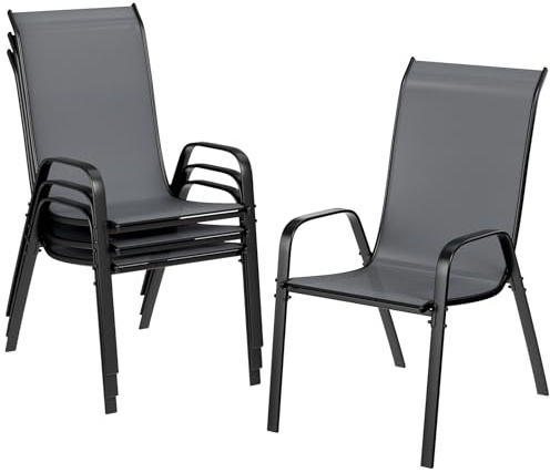 LIFERUN Trädgårdsstolar, stapelstol, camping, stapelbar, högt ryggstöd, terrassstol, textilstålram för trädgårdar, innergårdar, balkonger, restauranger, 150 kg lastbar, 54 x 69 x 93 cm(4)