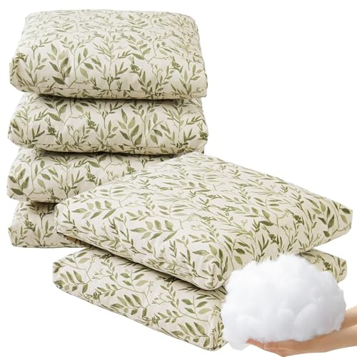 Viste tu hogar Pack 6 Cojines Silla Exterior 40x40cm, Tela Alta Densidad, 50% algodón 50% Poliéster, Impermeables, Resistentes UV Y Desgarro, Lazos De Sujeción,Hoja Fina Verde,Fabricado En España