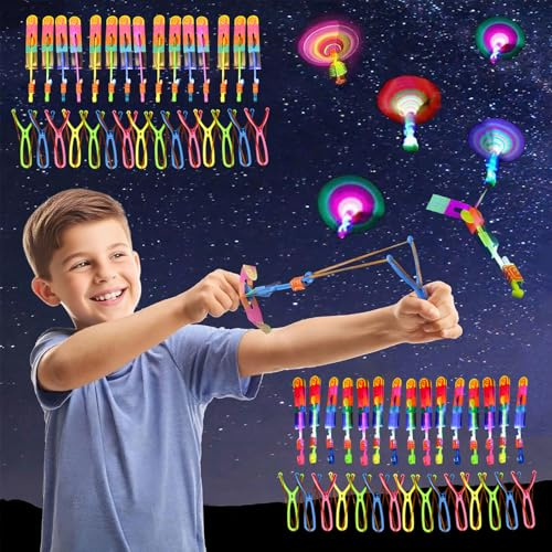 Ruikdly Helicóptero Vuelo Juguete con 30 Piezas, Lanzador de Cohetes y Tiradores LED, Juguetes Luminosos para Juegos Aire Libre como Regalos Cumpleaños para Niños