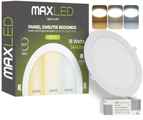 Maxled, Light is Led! Downlight LED Techo Empotrable Redondo 18W 230V Ojos de Buey Ø225mm -orificio Φ205mm 1440LM 3000K-6000K Aluminio Focos Interior Extraplano para Baño Cocina Salón No Regulable