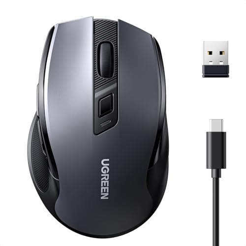 UGREEN Souris sans Fil Souris Bluetooth et 2,4 GHz Rechargeable Rapidement avec Longue Autonomie Ergonomique et Silencieuse 5 Niveaux DPI 6 Boutons Compatible avec PC Tablette Windows MacOS Android