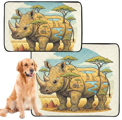3 Pack Dog Pee Proof Rug Washable Dog Rug Anti Slip Rug for Lawn 20x24in Rhino African Savanna Collage