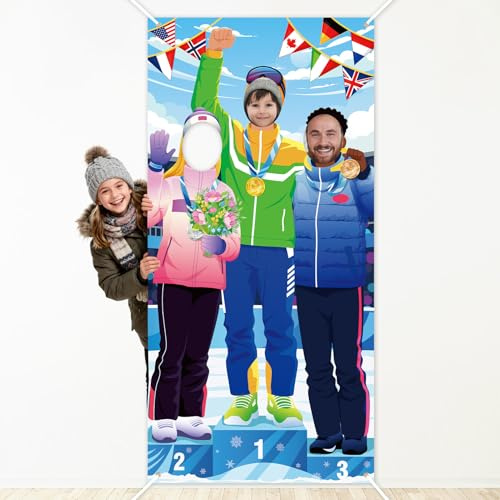 DPKOW Podio de Medallas Atletas Pancarta para Invierno Deportes Fiesta Juegos Accesorios, Atletas Foto Prop Pancarta para Invierno Deportes Fiesta Decoración Deportiva Foto Props, 185 * 90cm