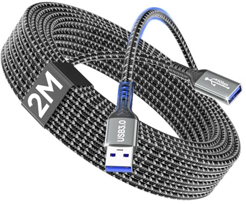 layajia Cable Alargador USB 3.0 2M, Cable Extensión USB A Macho a A Hembra, Transferencia de Alta Velocidad 5Gbps Compatible con Teclado, Ratón, Memoria USB, Impresora, Escáner, Mando de Juego