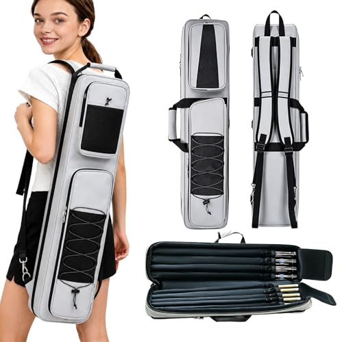 Bolsa para taco de billar, 4 x 5 para taco de piscina, con asa y correa para el hombro, ofrece espacio para 4 pistones y 5 cañas, forro de terciopelo suave, bolsa de transporte con varios accesorios