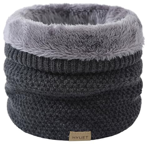 HYUET Cache-Cou Hiver Écharpe Circulaire Tricotée Tour de Cou Col Épaisse Cache Cou Doublée Tube Écharpe Polaire Thermique Doux Hommes Femmes Hiver Ski Moto Vélo，Gris foncé，taille unique