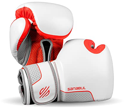 Sanabul Hyperstrike Boxing Gloves for Women, Kickboxing MMA Muay Thai Gloves, Training Sparring Punching Heavy Bag, Red/White 10 oz