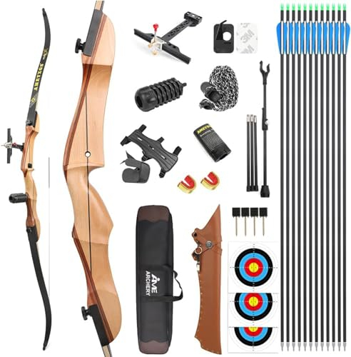 Bogenschießen Recurve Bogen Set für Anfänger Erwachsene 66 68 70 Holzbogen Jugend Bogen Set 14-40lbs Takedown Langbogen Jagd Bogen Sportbogen (70-40lbs, Bogenset 2-Schwarze gliedmaßen)