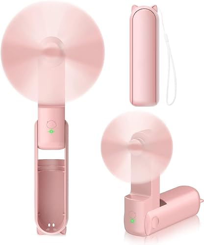 Mini ventilateur manuel 3 en 1 rechargeable par USB, fonctionne sur piles, petit ventilateur de poche [14 à 21 heures de fonctionnement] avec batterie externe, fonction lampe de poche pour femmes et