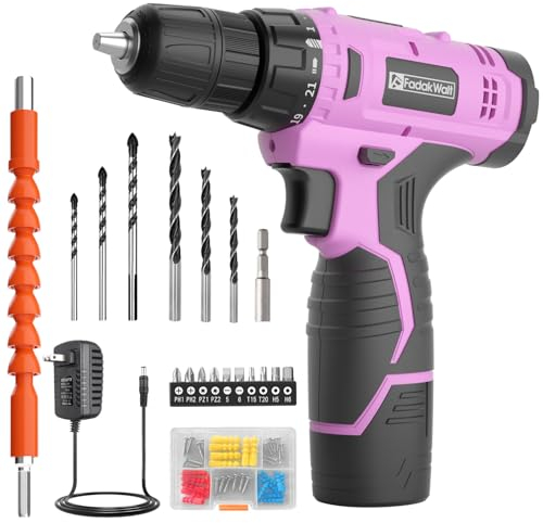 FADAKWALT 12V CordlessDrill, Battery Power Drill Drivers, 3/8” inch Keyless Chuck, Electric Screwdriver Kit, 21+1 Torque Setting, Combi Drill with Li-Ion Battery and Charger