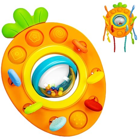 Funmo Montessori Spielzeug,Baby Spielzeug,Montessori Spielzeug ab 1 Jahr,Montessori Spielzeug Silikon-Zugschnur Spielzeug ab 1 2 3 Jahre Kinder Spielzeug,Kinderwagenspielzeug für Baby (Karotte)