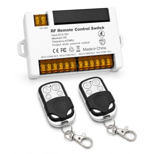Frotlvm - Interruptor de control remoto RF inalámbrico AC 5V - 30V 4 canales 433MHz interruptor de lámpara universal 12V 24V RF relé interruptor receptor controlador con 2 llaveros transmisor para