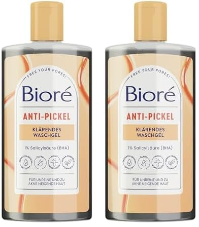 Biore Anti-Pickel Waschgel Mit Aktivkohle (1 x 200 ml), Normale Bis Fettige Haut, Ph-Neutral, Dermatologisch Getestet (Packung mit 2)
