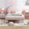 Polsterbett Einzelbett 90x200 cm, Kinderbett Bett mit LED-Leuchten und Lattenrost, Bettgestell mit Kopfteil und Gepolsterter Runden Beine für Kinder, Jugendliche, Samt, Beige+Rosa, Ohne Matratze