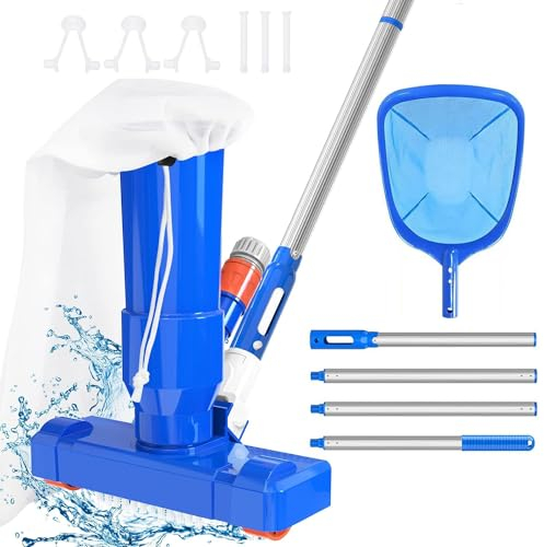 RXXR Set di Pulizia 2 in 1 per Piscina Con Asta Telescopica da 160 cm e Rete Skimmer