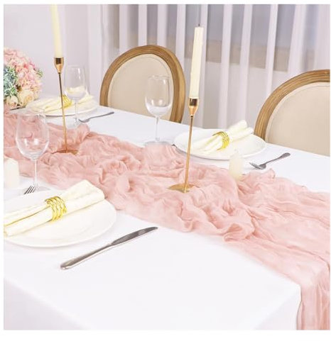 Bieiyhe Runner Rosa Chiffon 90 X 300cm in Garza Stile Rustico Boho - Decorazione Tavola Moderna per Cucina, Formaggio, Matrimonio