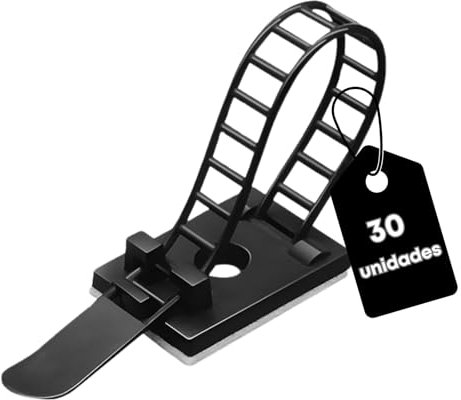 Sujeta Cables Adhesivos (30uds). Sujeta Cables Pared. Organizador Cables Escritorio, Mesa. Grapas Ajustables 91mm para un cable o varios. ALBURANⓇ
