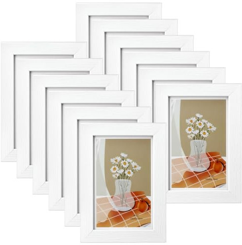 QWORK® 12 pezzi cornice foto, cornice portafoto bianco 10x15 cm, set cornici foto da parete, per esposizione a parete e da tavolo
