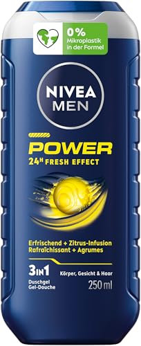 NIVEA MEN Power Duschgel, pH-hautneutrale Pflegedusche mit kraftvollem Duft für Männer, vitalisierende Formel mit Zitrus-Infusion für Körper, Gesicht und Haar (250 ml)