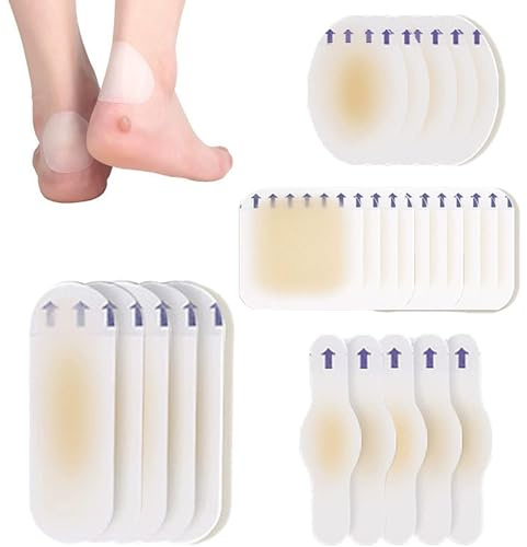 AYNKH 25 Apósitos invisibles ampollas, apósitos hidrocoloides para pies, apósitos hidrocoloides altamente eficaces, apósitos estériles para bombillas, almohadillas de bulbos en el talón y los dedos