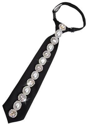 KMGDM Elegante Damenkrawatte mit Strasssteinen und Perlen, verstellbar, vorgebunden, für formelle Anlässe und Freizeitkleidung, Schwarz , 33.5cm