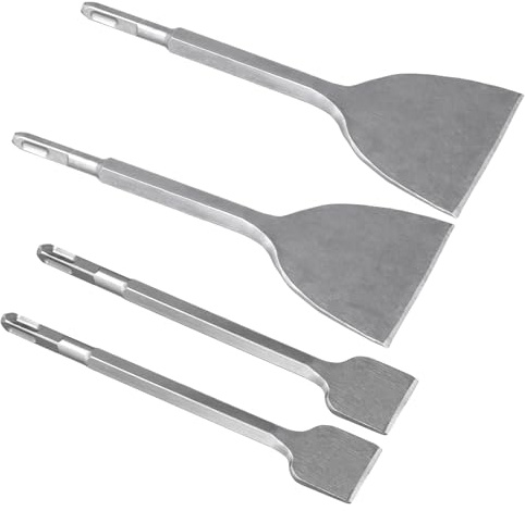 CHUENKUK Juego de 4 Cinceles SDS Plus, Cincel Plano 230x40 mm y 280x100 mm, Cincel para Azulejos y Baldosas, para Martillo Perforador, Hormigón, Piedra Natural y Mampostería