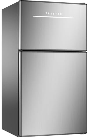 Frestec Mini Fridge with Freezer 3.2 Cu.Ft. 2 Door Refrigerator and Freezer Small Fridge for Bedroom Home Office Dorm, Small Drink Chiller, 37 dB Low Noise, Stainless Steel