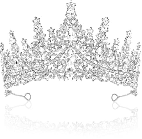 pangdapengpeng Tiara di Cristallo Donna, Corona Regina Strass, Diadema Sposa Brillante per Matrimonio, Compleanno, Carnevale, Festa (Argento)