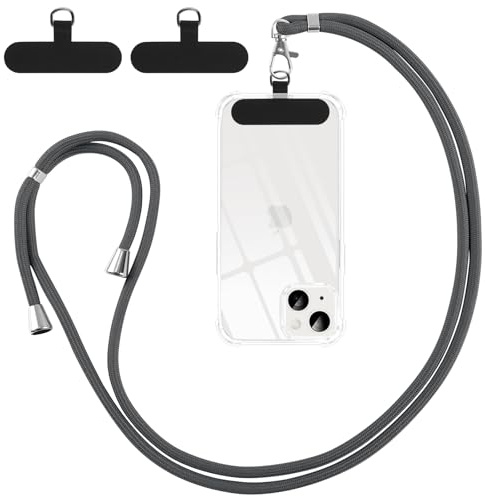 Olgary Cordino per Cellulare Telefono Universale Tracolla Rimovibile Collana Collo Catena Laccio per Cellulare e Patch Telefono per Maggior Parte Smartphone IPhone Samsung Xiaomi,Grigio scuro
