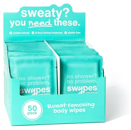 Swypes Large Body Wipes for Adults No Shower - 50 Pack Shower Wipes, 100% Biodegradable Dual-Sided Cleansing Wet Wipes for Adults with Vitamin E for Face & Body, Perfect for Gym, Travel & Camping