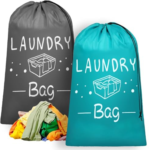 KENPOJO 2 Piezas Bolsas Ropa Sucia Gran Capacidad, Impermeable Resistente Bolsa de Lavandería con Cordón, Plegable Portátil Laundry Bag para Cuarto de Lavado Dormitorio Viaje, 66x92 cm Gris Azul