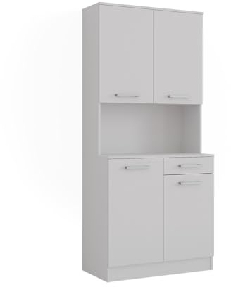 Vicco Buffet da cucina Raul, Bianco, 83.6 x 188.5 cm con 4 porte e 1 cassetto, con ripiano aperto per dispositivi e combinabile con moduli aggiuntivi