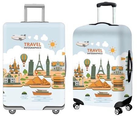 mimzemamz Funda Maleta,Funda para Maletas Lavable de Fibra Poliéster Elástica 22-25 Pulgadas,Fundas Maletas de Viaje Delicados Diseños Arquitectónicos para Equipaje,Trolleys y Maleta
