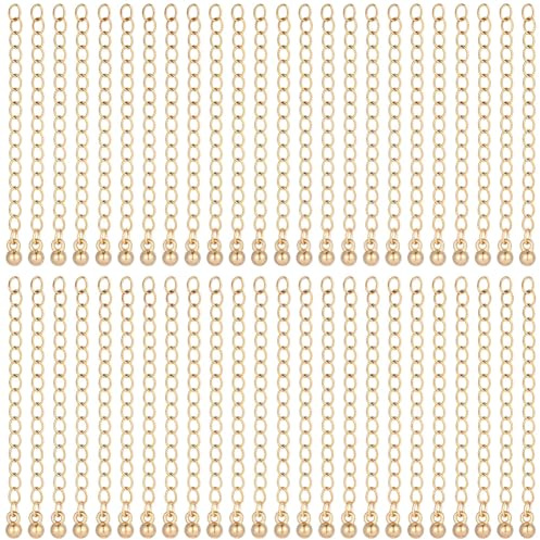 Beebeecraft 60 pz di Estensione della Catena per La Creazione di Gioielli Catene di Prolunga per Braccialetti Placcate in Oro 18K da 4cm con Ciondolo Catene A Maglia Barbazzale con estremità A Sfera