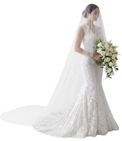 3 x 1,5 m Voile mariée perles blanc, Voile pour mariée, Voile de mariée avec perles, Voiles de mariée élégants, Voiles de mariée longs,orné de perles,idéal pour les mariages et les fêtes.