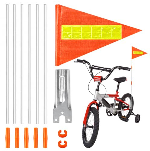dellyy 1 set flagga cykelvagn, 150 cm cykelvimpel reflekterande justerbar, barncykel säkerhetsvimpel, cykel vimpel flagga, barncykelflagga, varningsskylt | Reflekterande remsor, triangulär justerbar, för släpvagn och sparkcykel, orange, barnanvändning