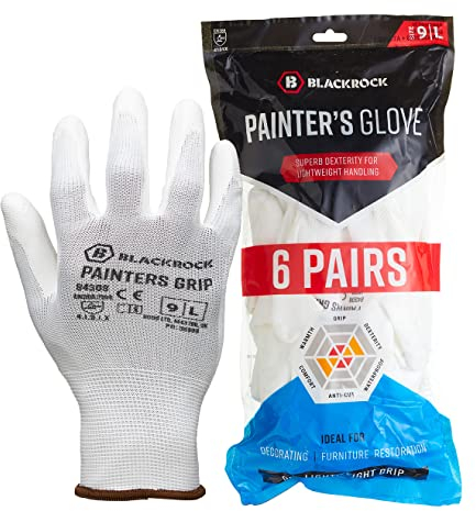 Blackrock Pack Of 6 Pairs Lightweight Painter's PU Grip Safety Work Gloves, Mens Womens Sensitive Precision Working, Ideal For Painting & Decorating, Electronics, Assembly, Handling - Size Large
