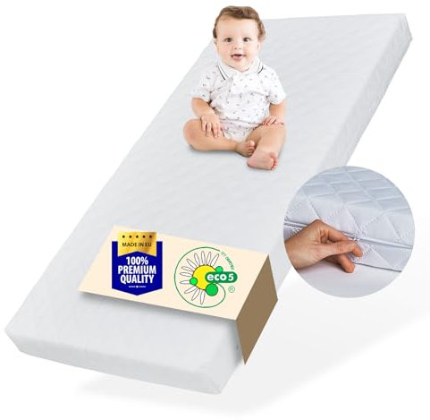 Kids Collective Matratze 70x140 Baby Kindermatratze 70x140cm mit waschbarem Bezug für Kinder 10cm hoch mit Spannbettlaken aus 100% Baumwolle Wendematratze eco5 Zertifizierung für Kinderbett Bodenbett