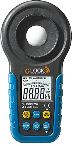 C-LOGIC 250 Luxómetro Digital Profesional Apto para LED FC/Lux/CD 200.000 Lux Retención de Lecturas MIN/MAX/Relativa/Pico