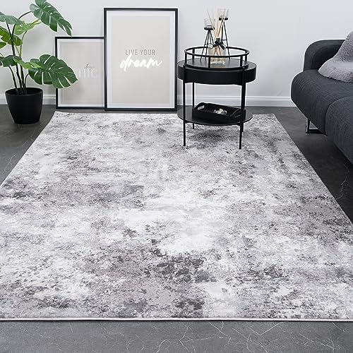 Consilio Concept Designer Teppich 120 x 170 Wohnzimmerteppich seidige Optik dezent Moderne Farben modisch abstrakt Muster grau weich kurzflor zertifizierte Made in Germany Design Manufaktur Oeko TEX