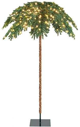 LIFEZEAL Palma di Natale di 180 cm di altezza, palma artificiale con 813 fogli in PVC durevole, albero di cocco luminoso con 250 luci a LED, struttura solida e stabile con base di ferro