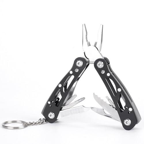 Alicates Multifuncional, 14 En 1 Diseño Plegable Mini Alicates Multifuncionales con Un Llavero Adecuado, Material de Acero Inoxidable Impermeable, para Exteriores, Camping, Senderismo(Negro)