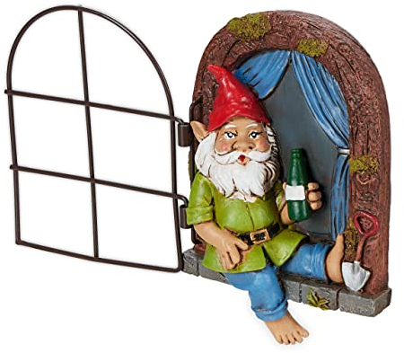 Relaxdays Gnomo da Giardino alla Finestra, HLP 14,5 x 10,5 x 4 cm, Nano da Appendere Albero, Antigelo, Esterno, Colorato