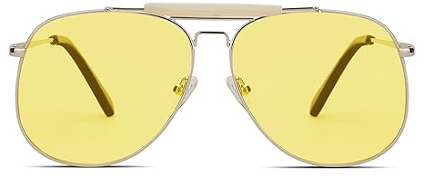 Freckles Mark Unique Retro Sunglasses for Womens Mens Double Bridge Aviator Sunglasses (Yellow/Silver)