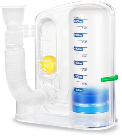 Incentive Spirometer Adult, Lung Exerciser Device, Breathing Trainer - 6000ML Inhale Volume Measurement, Equipped with Ball Flow Rate Indicator & Scale Indicator