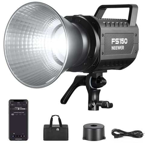 NEEWER FS150 Luz de Video LED 2.4G/App Control 130W 5600K COB Iluminación Diurna Foco Lámpara Continua 4 Atenuación Precisa 102000lux/1m CRI97+ 9 Efectos Bowens Mount para Estudio Fotográfico,EU Plug
