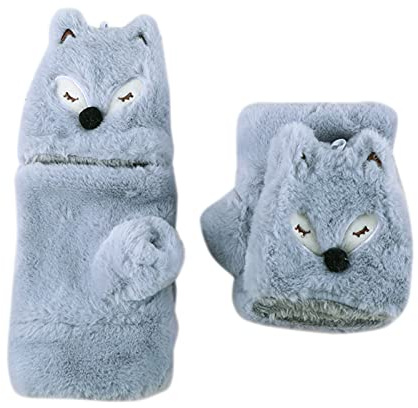Mashaouyo Flicka mitten pojke med huva barnhandskar, söt barnvantar, kaninmönster, halvfinger, stickade varma vinterhandskar för barn (Z1-grå, en storlek)
