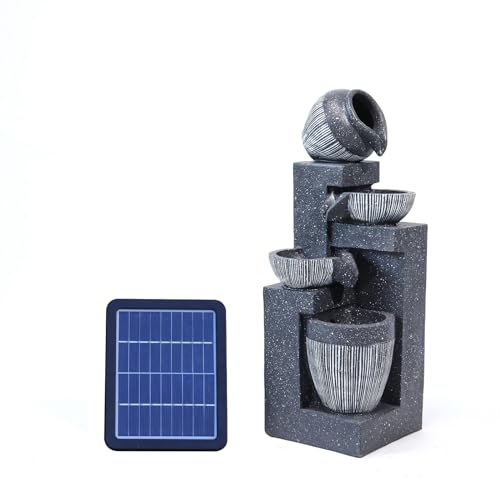 Warmiehomy Solar Powered Cascading Bowl Shaped Garden Water Feature with Lights - Decorative Solar Pond Waterfall Ornaments